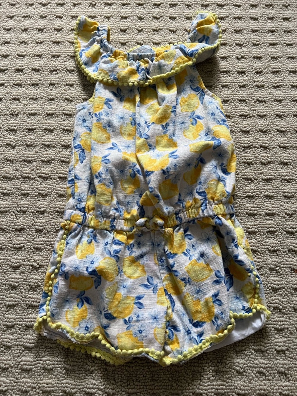 Little Me White Romper with Yellow and Blue Lemon Accents